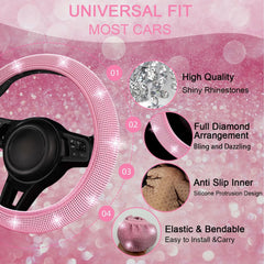 NBTEPEM steering wheel cover close-up showing rhinestones and grip comfort
