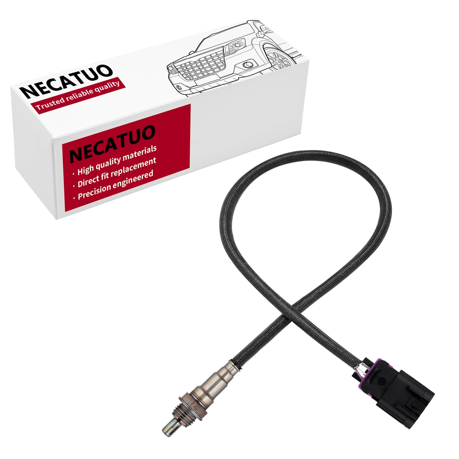 NECATUO front view of 4016021 O2 sensor showing compact OE-style design and fit