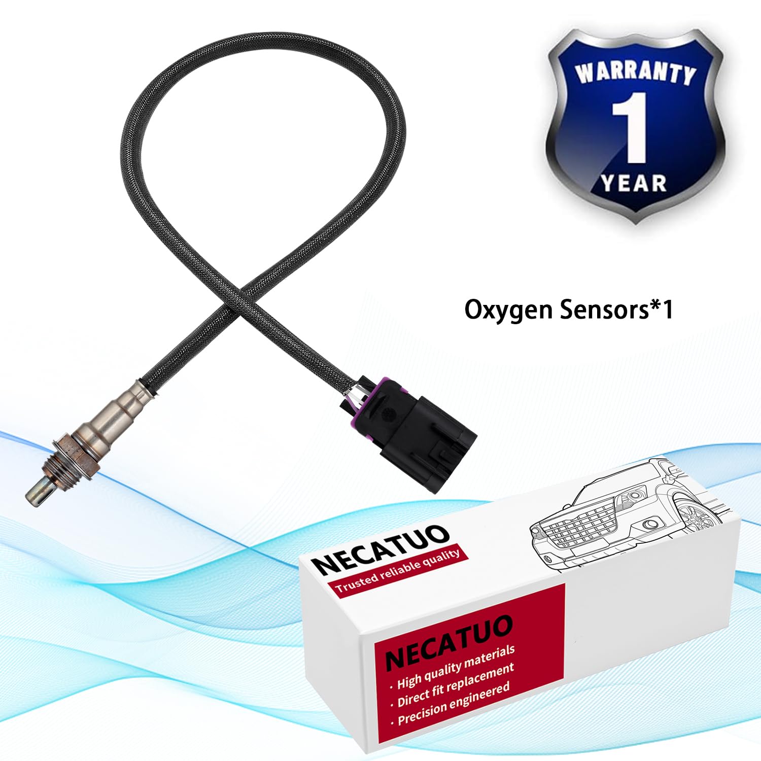 NECATUO O2 sensor next to a ruler showing size for accurate replacement choice