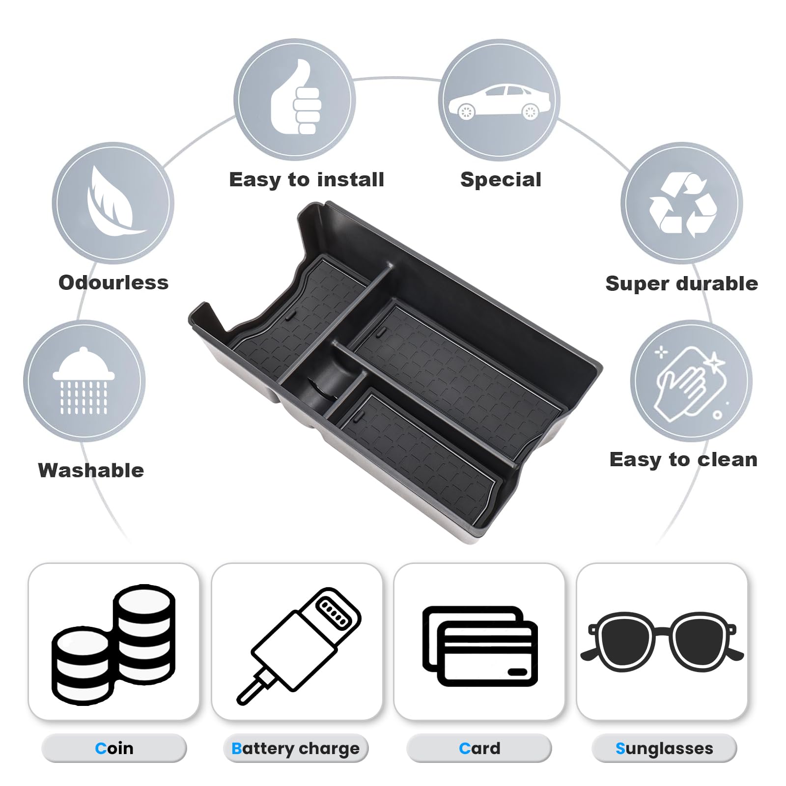 Neepiar cup holder with two silicone mats protecting console from spills and reducing movement