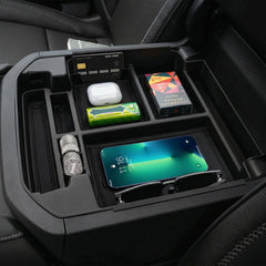 Neepiar front view of center console tray showing precise fit and neat storage