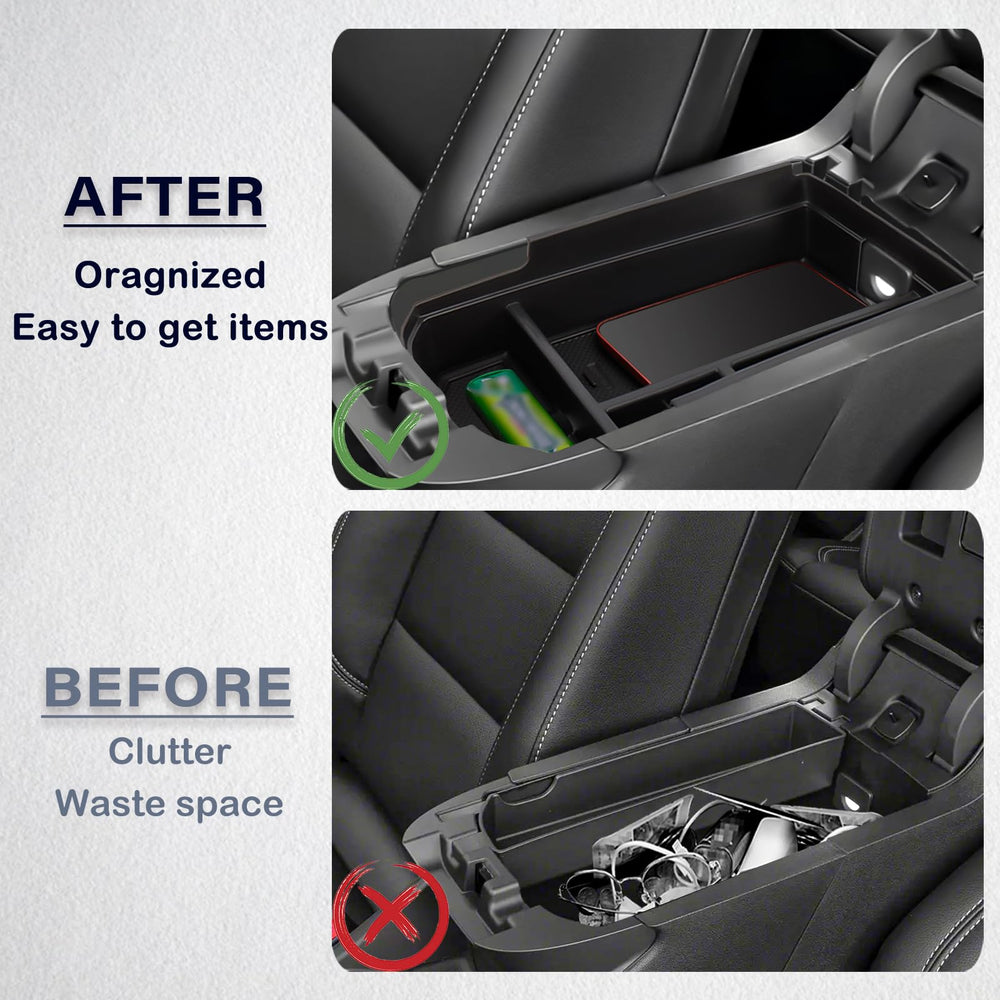 Neepiar installed tray inside GMC Terrain console demonstrating organized storage