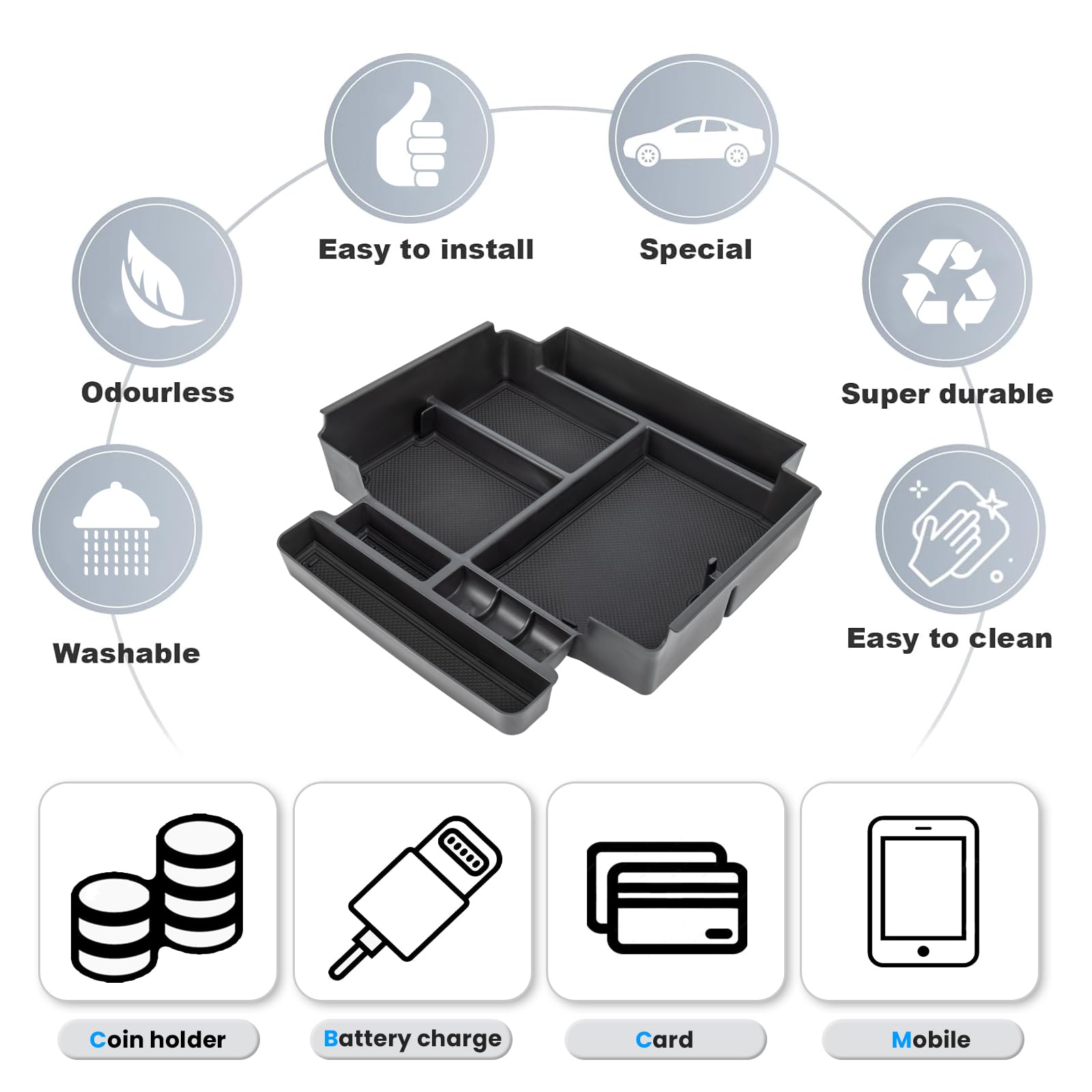 Neepiar tray installed in GMC Yukon console improving accessibility and order