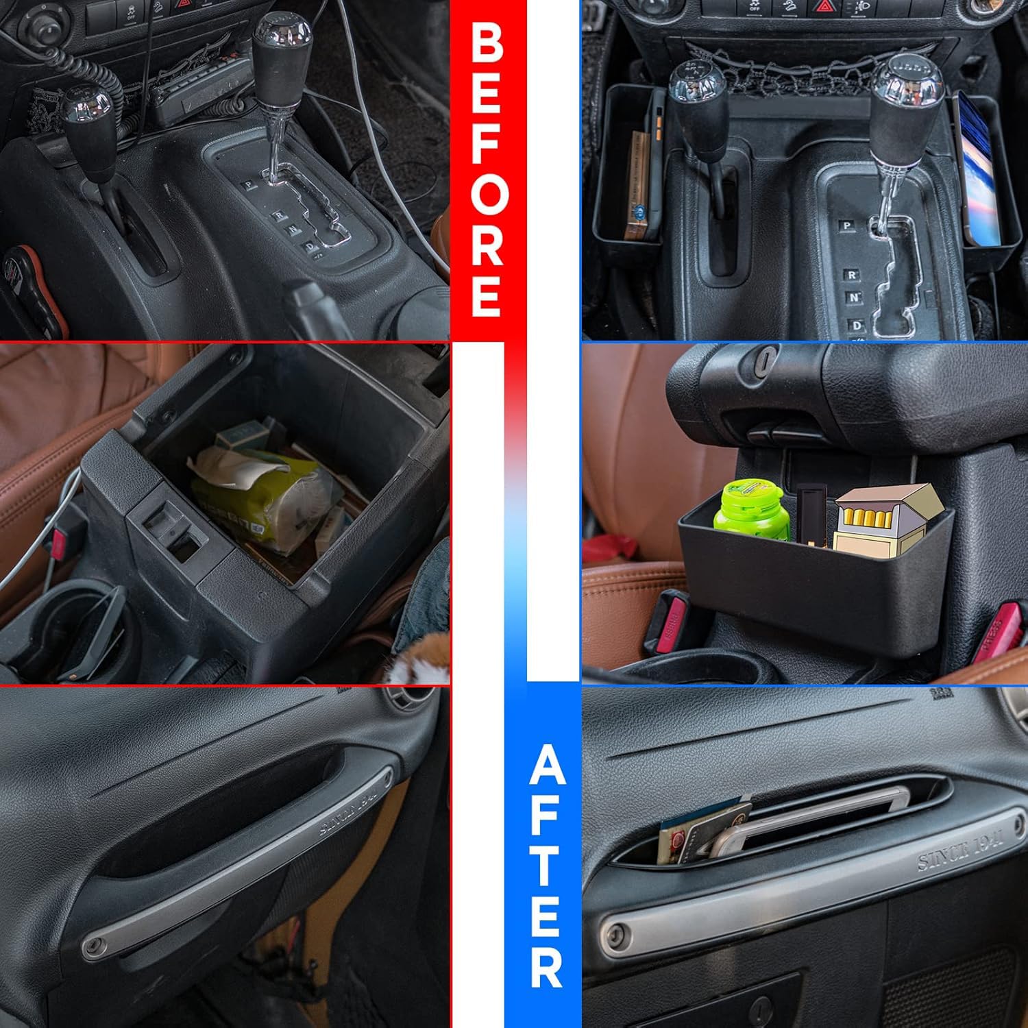 Neepiar installed in Wrangler lifestyle shot showing tidy interior benefit