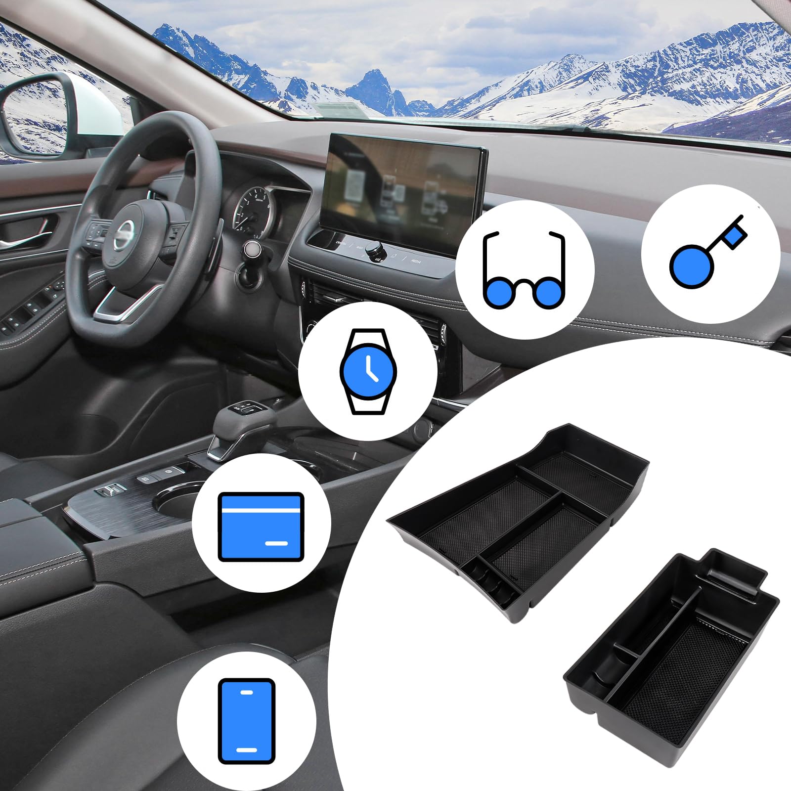 Neepiar lifestyle shot inside Nissan Rogue illustrating tidy cabin