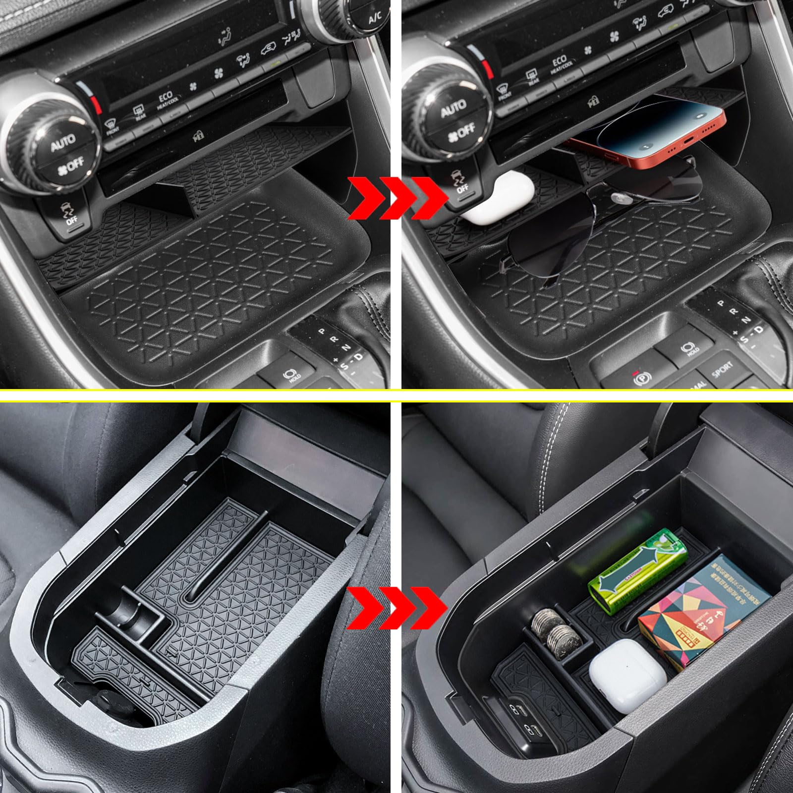 Neepiar size and scale comparison showing fit inside RAV4 console benefit