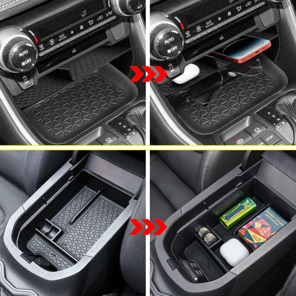 Neepiar size and scale comparison showing fit inside RAV4 console benefit