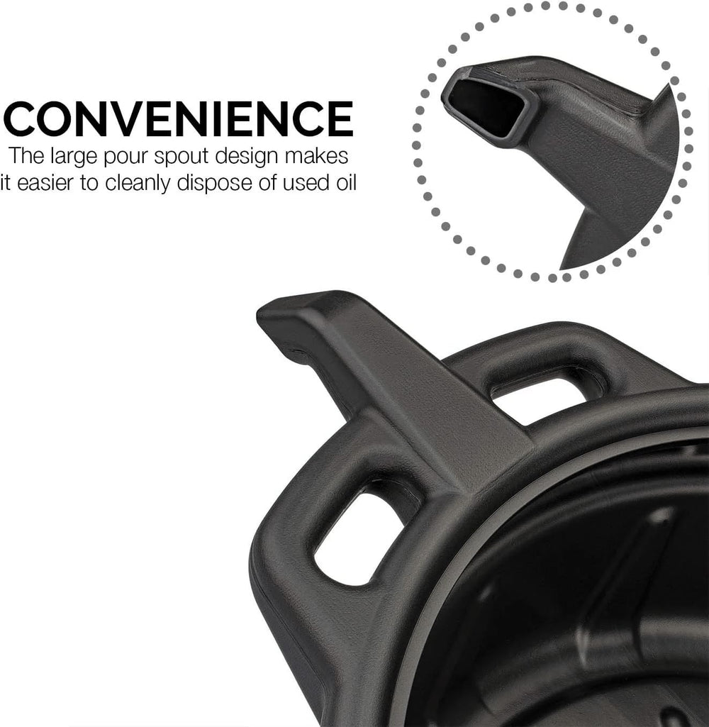 NEIKO pan holding used motor oil demonstrating high 2-gallon capacity