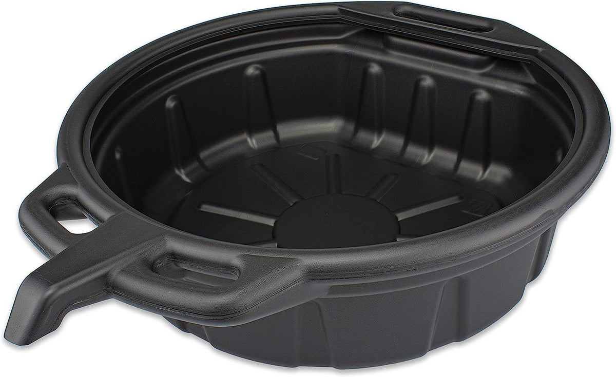 NEIKO drain pan front view showing capacity and shape for tidy oil changes