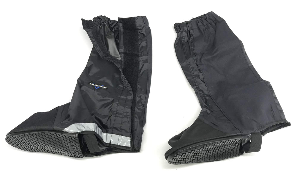 Nelson-Rigg front view of black XL boot covers shows compact storage and protection