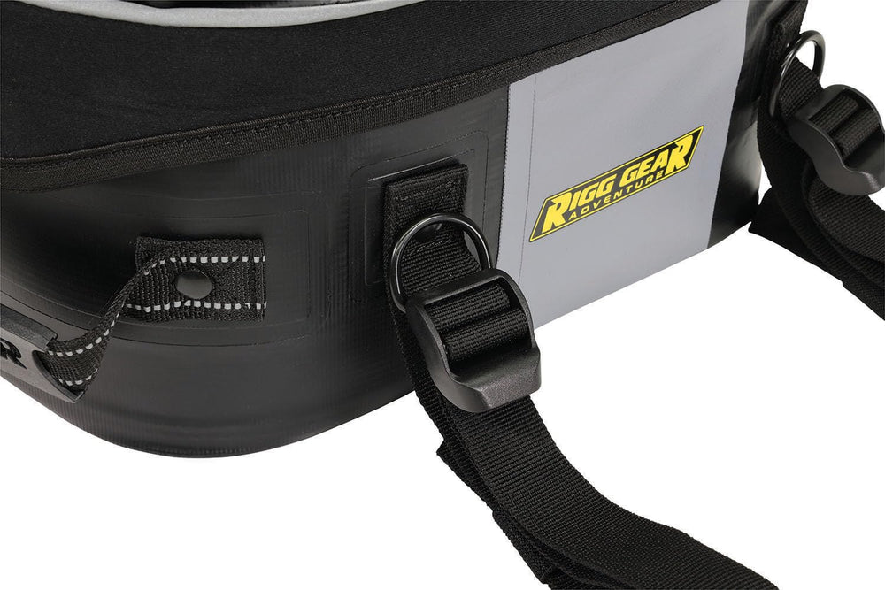 Nelson-Rigg tail bag top open with clear mesh pockets for visible organization