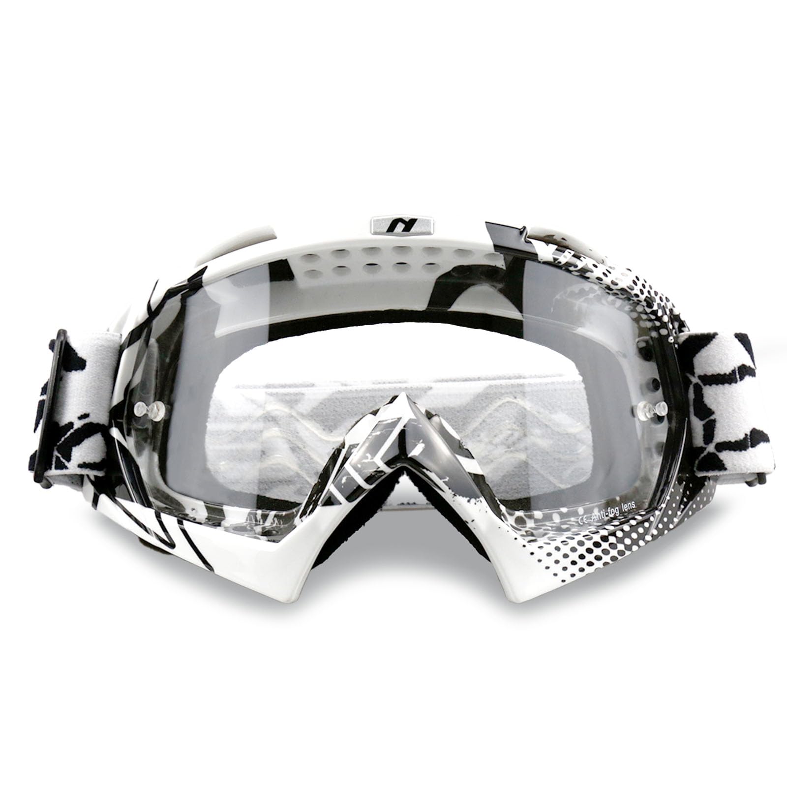 NENKI front view of goggles showing full frame and clear lens benefit