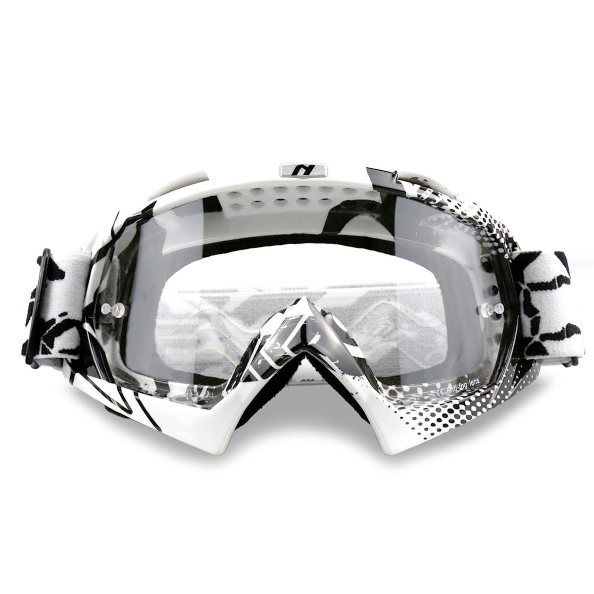 NENKI front view of goggles showing full frame and clear lens benefit