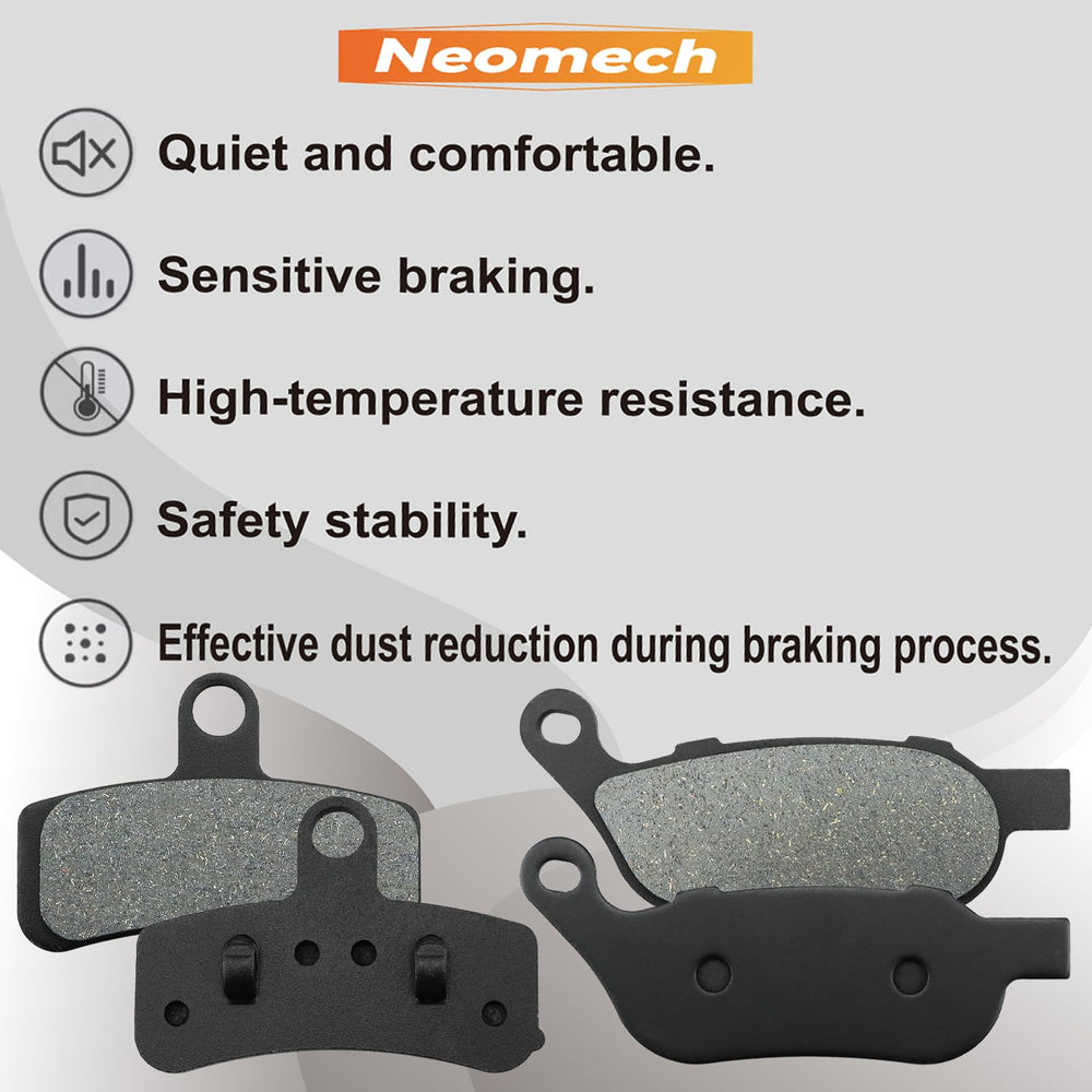 Neomech pad installed on a Harley front caliper showing improved fit and braking confidence
