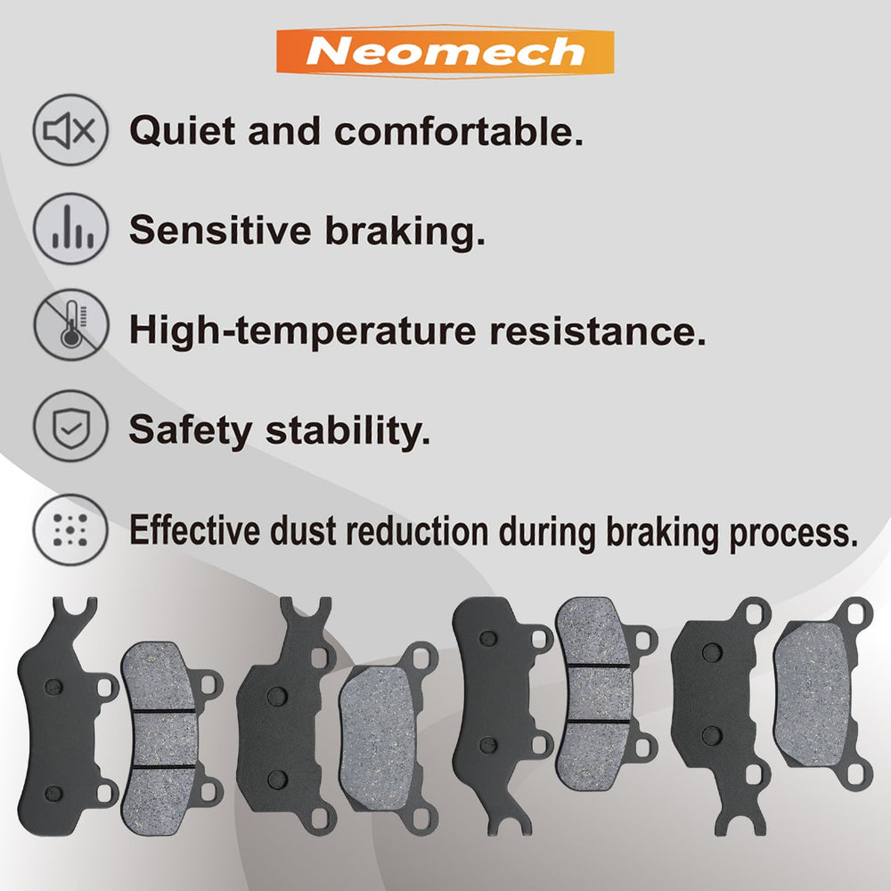 Neomech brake pads beside ruler showing scale for proper sizing and easy verification