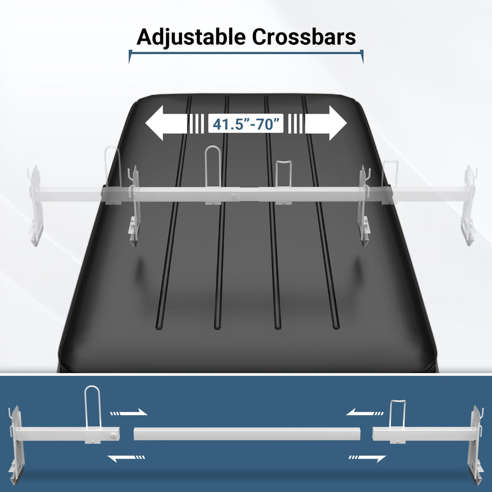 Neorexon rack on van showing scale and full-size cargo-van compatibility