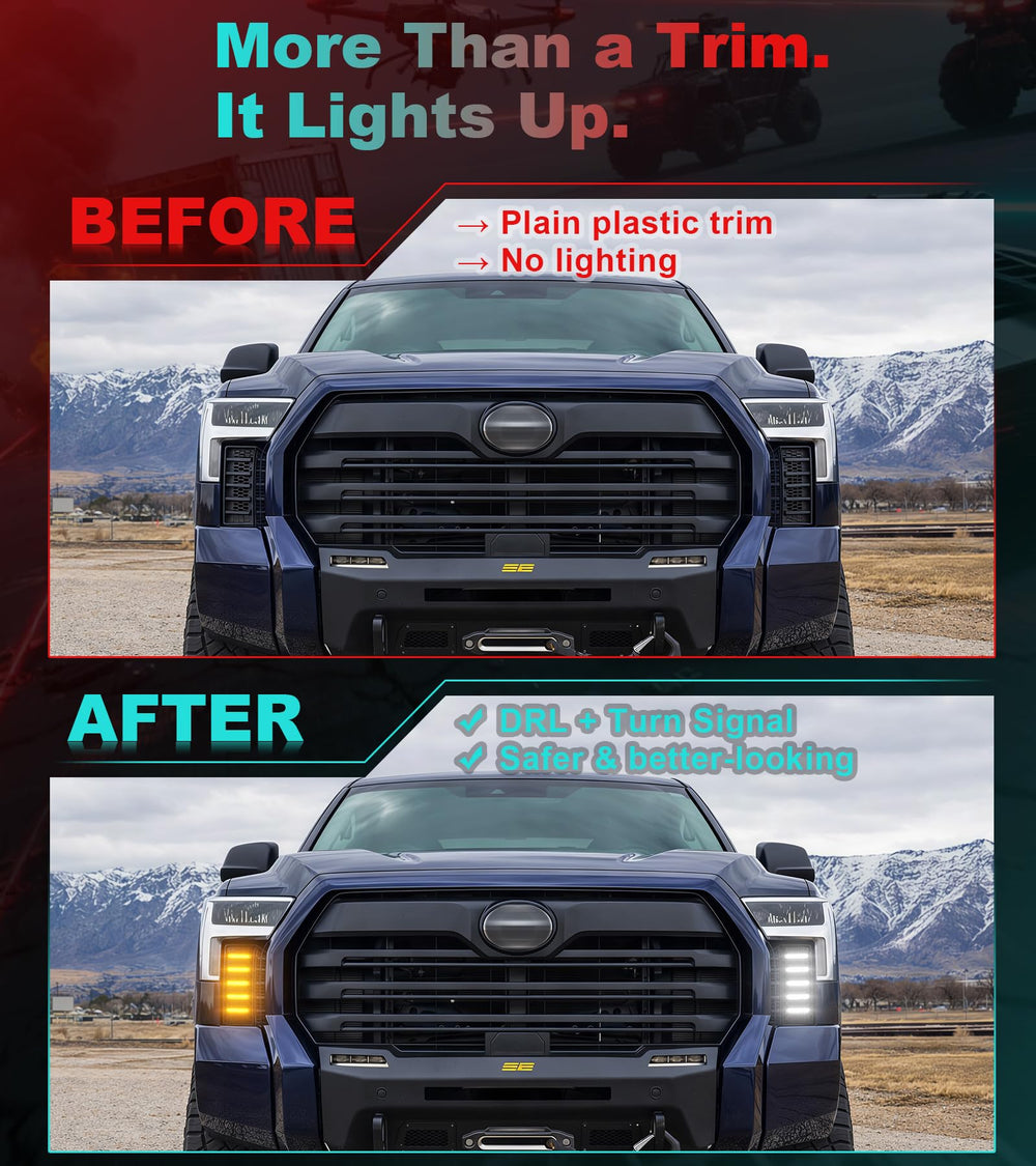 NEOXIST DRL close-up highlighting bright white LED strip for visibility