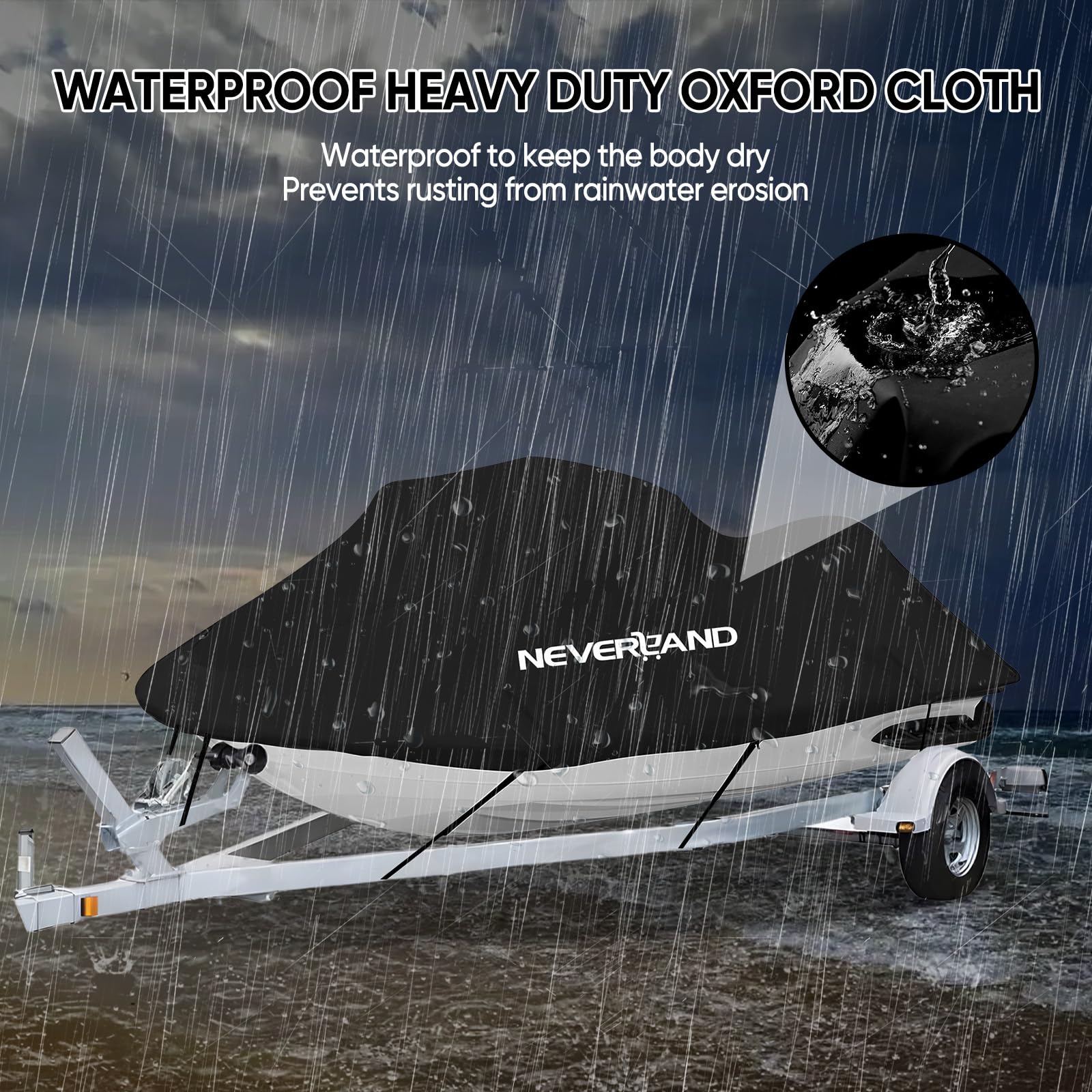 NEVERLAND cover over PWC with mirror and wakeboard showing accessory fit