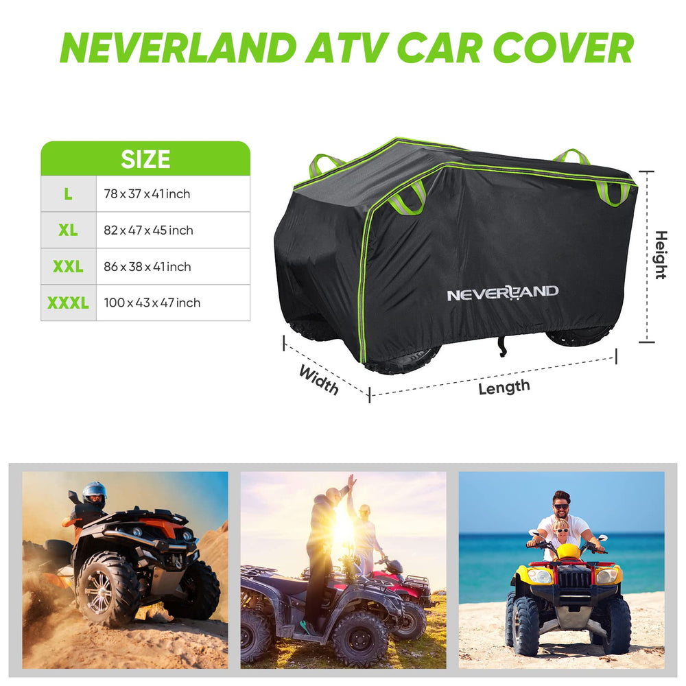 NEVERLAND cover on ATV to show XL size fit comparison