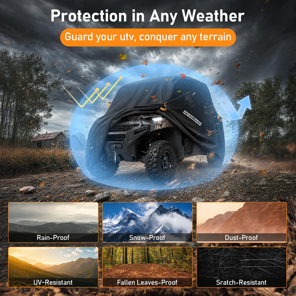 NEVERLAND cover on UTV in driveway demonstrating outdoor storage protection
