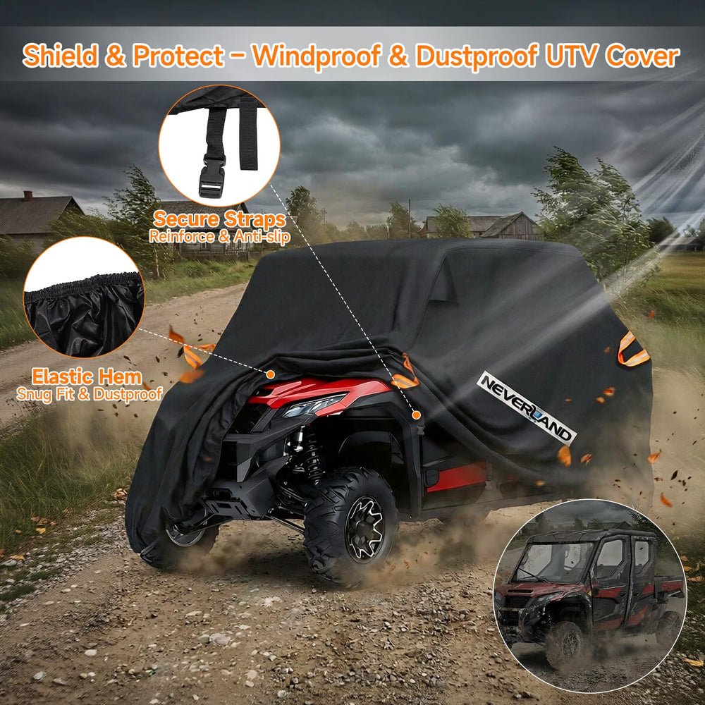 NEVERLAND cover fitted on UTV showing secure scale and snug fit