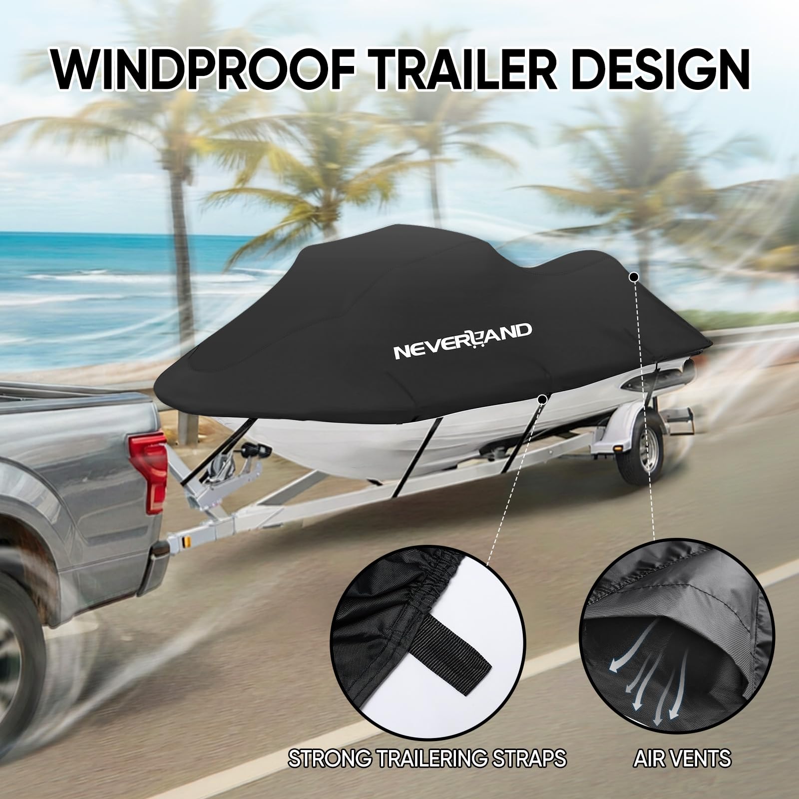 NEVERLAND vents and strap detail reducing moisture and securing cover