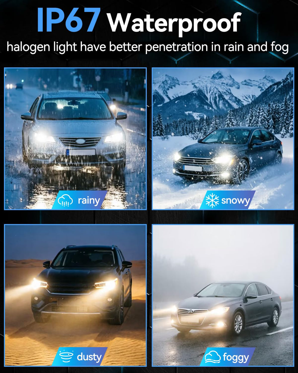 NEWBROWN H11 beam on dark road showing brighter 5000K visibility benefit