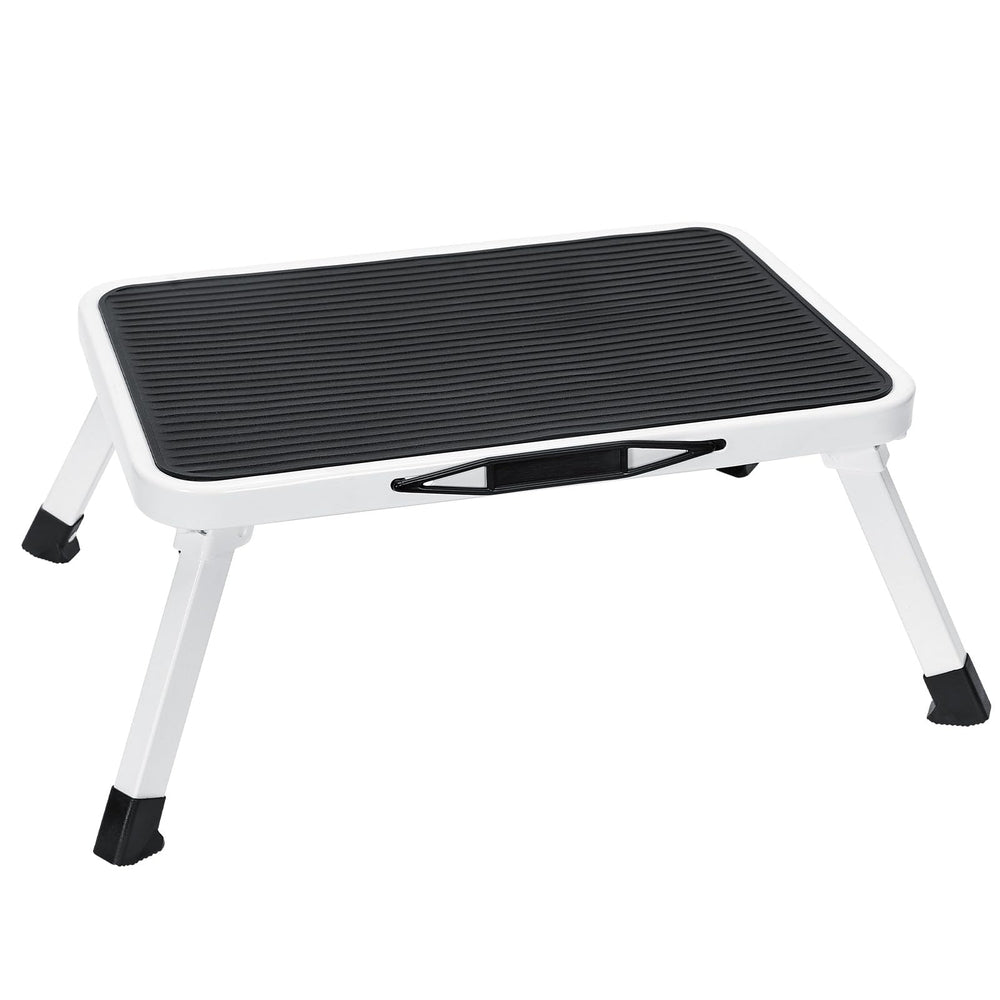 NEWBULIG front view open showing sturdy metal frame and wide platform for safe reaching