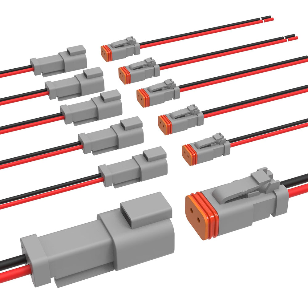 Newdeli front view of 2-pin DT connector showing durable housings and secure fit benefits