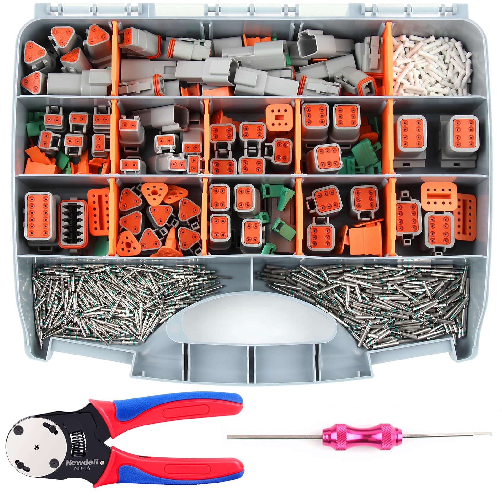 Newdeli kit overview showing DT housings and tools for complete wiring solutions