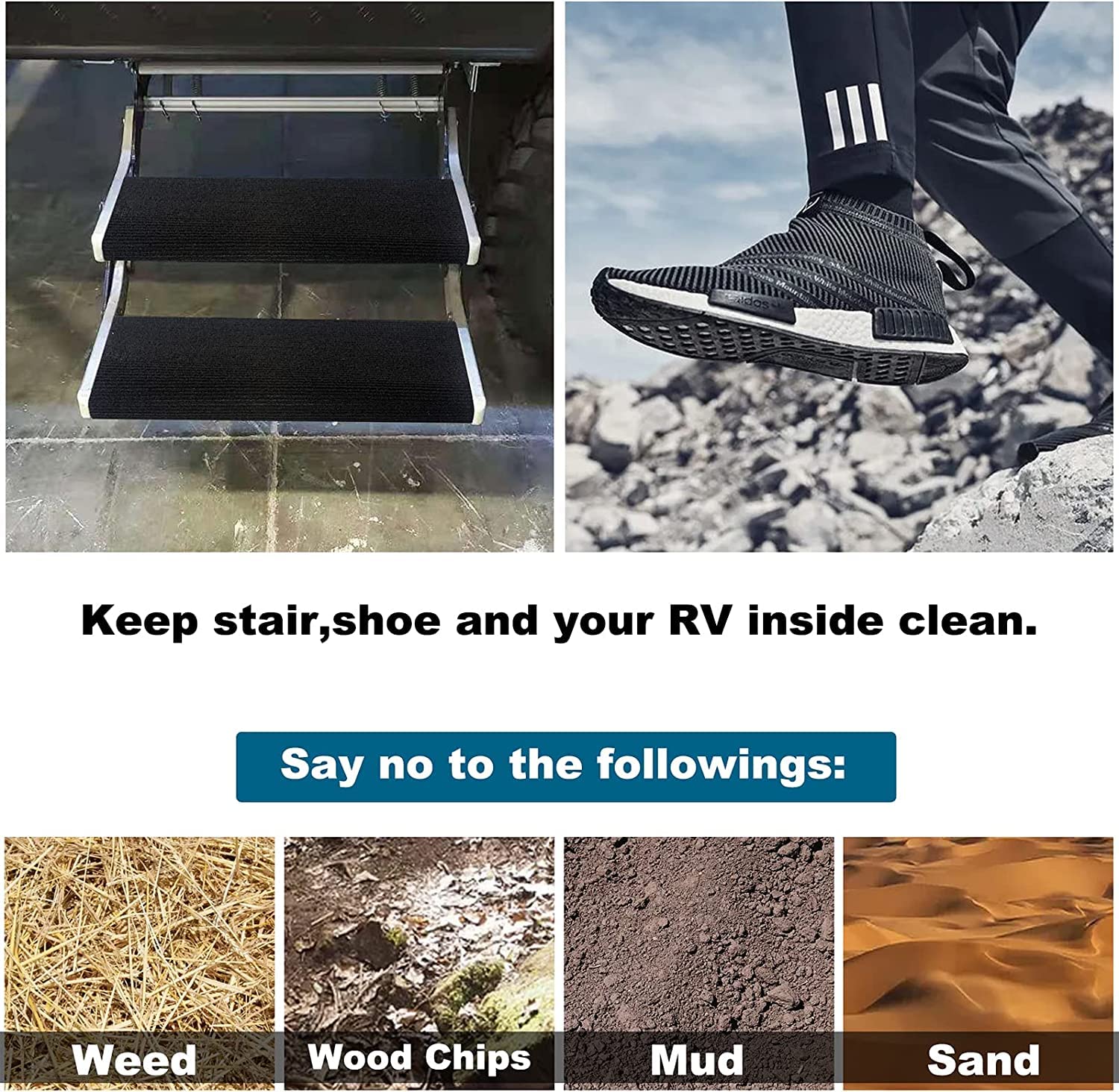 NEWFOM camper entry with dog using steps showing calmer pet access