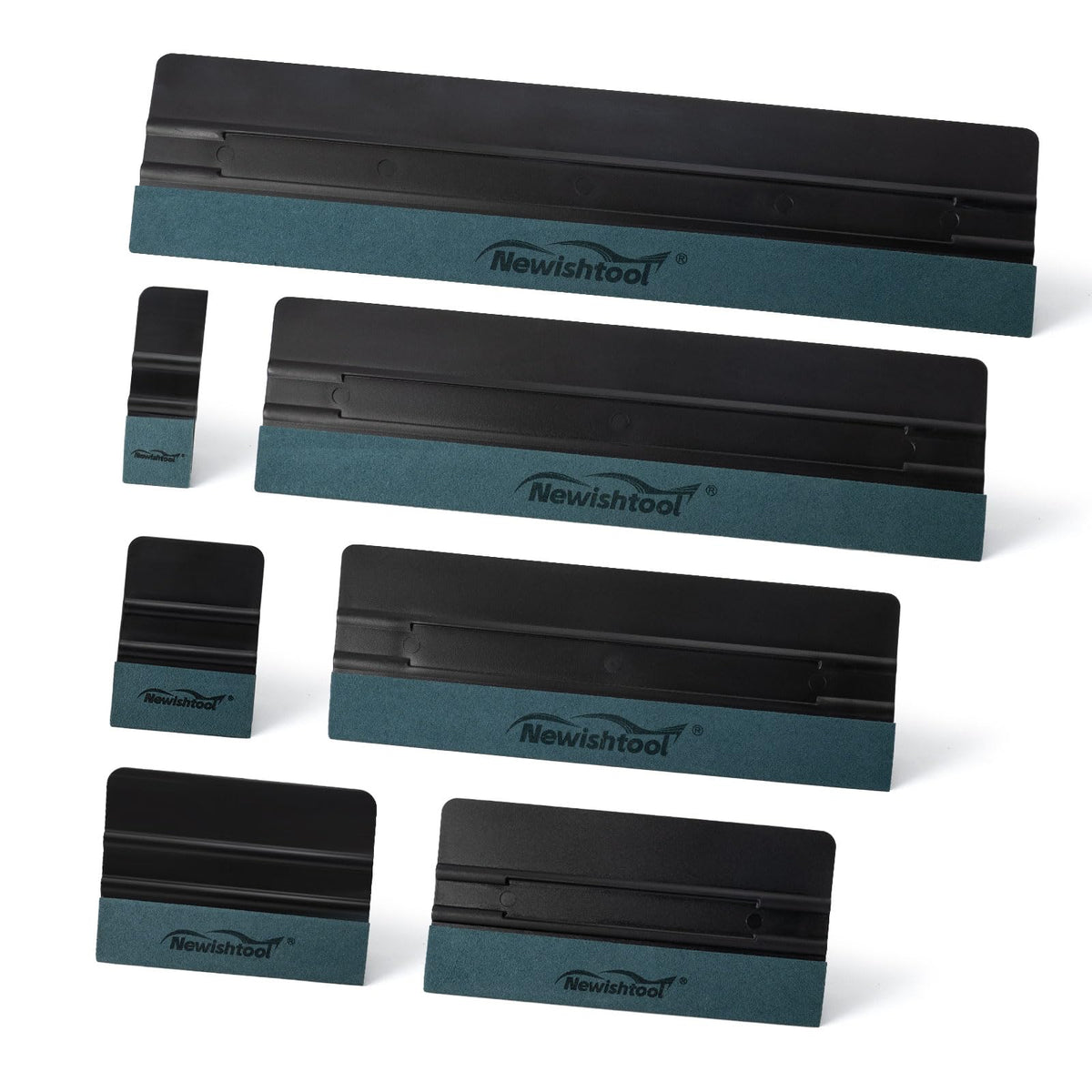 NEWISHTOOL front packaging showing all seven vinyl squeegees and kit benefits