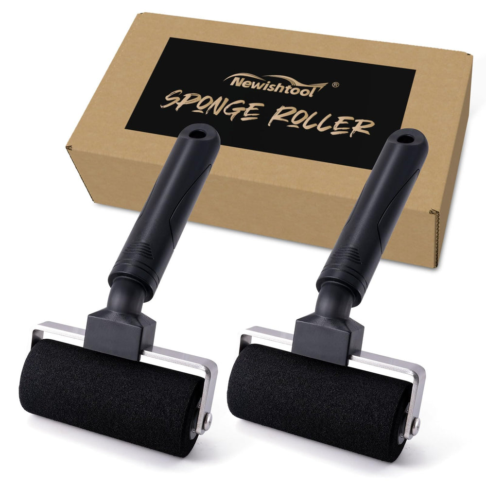 NEWISHTOOL front view of two rollers showing width and ergonomic shape for faster application