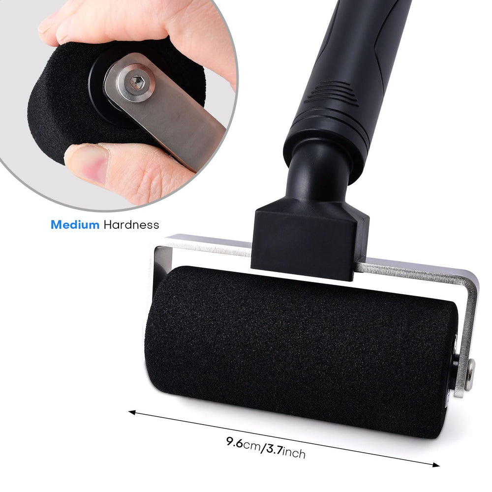NEWISHTOOL roller being used on vehicle wrap for consistent adhesion and bubble removal