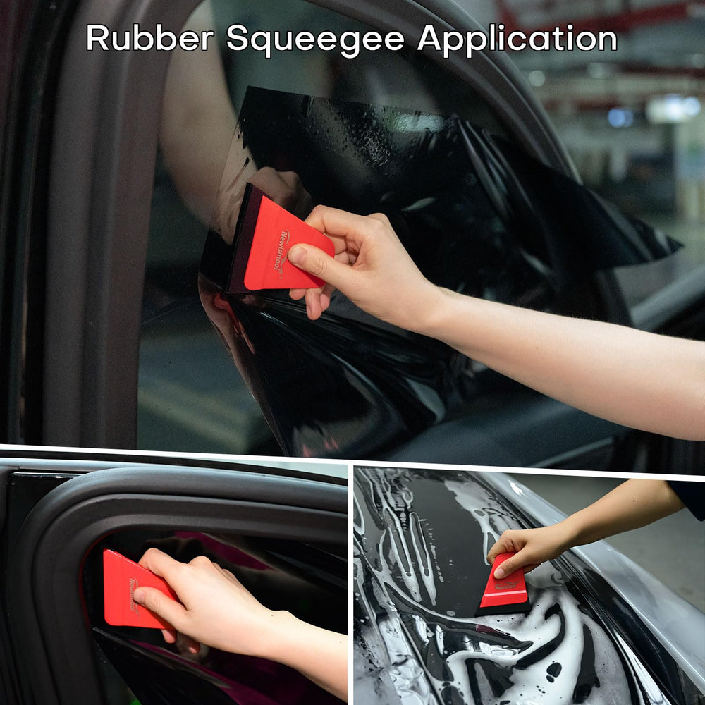 NEWISHTOOL kit used on car door showing wrap application and professional results