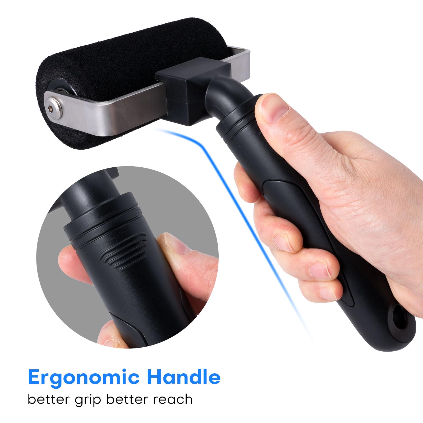 NEWISHTOOL rollers placed beside vinyl sheet illustrating compatibility and ease of use