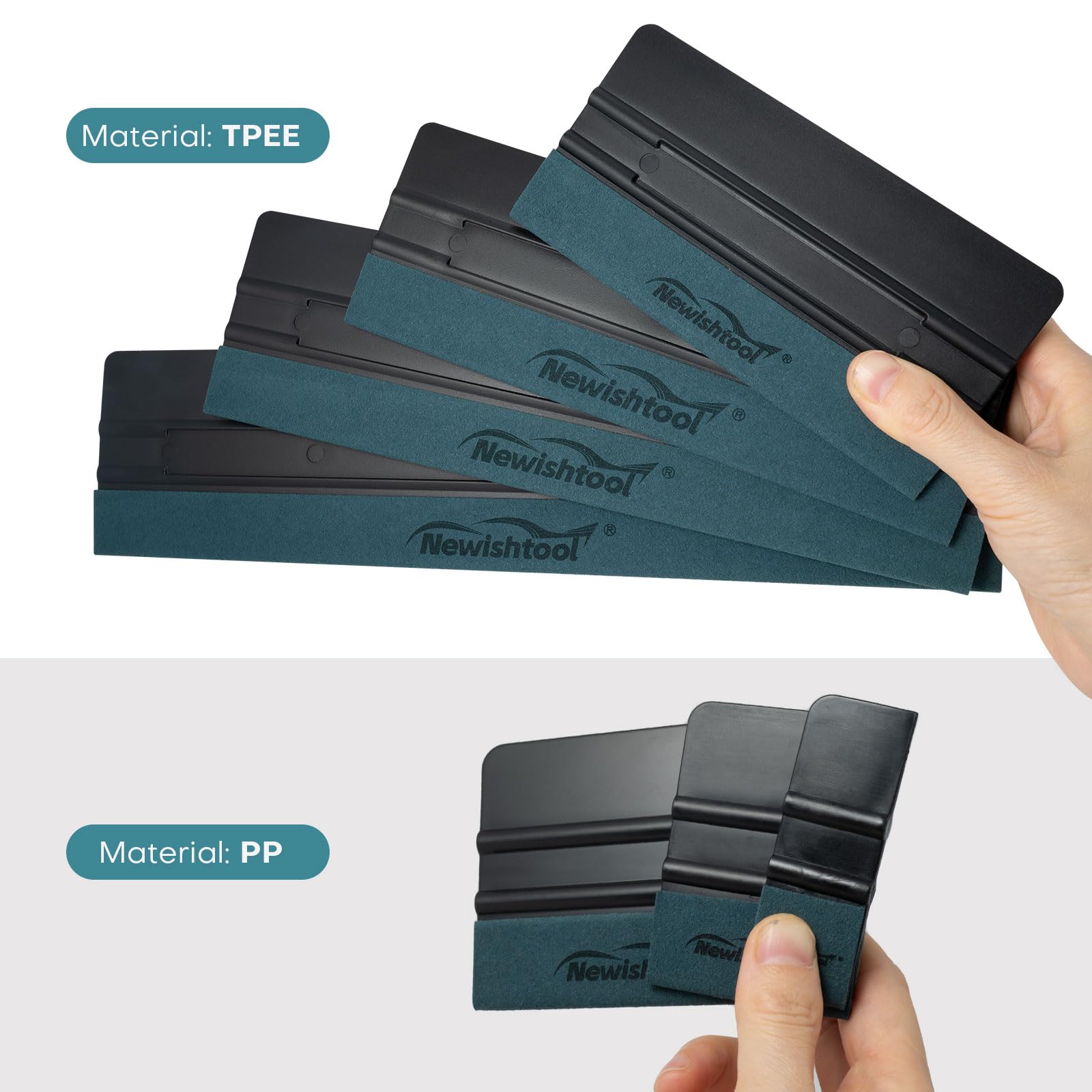 NEWISHTOOL fanned squeegees displaying varied sizes for versatile use