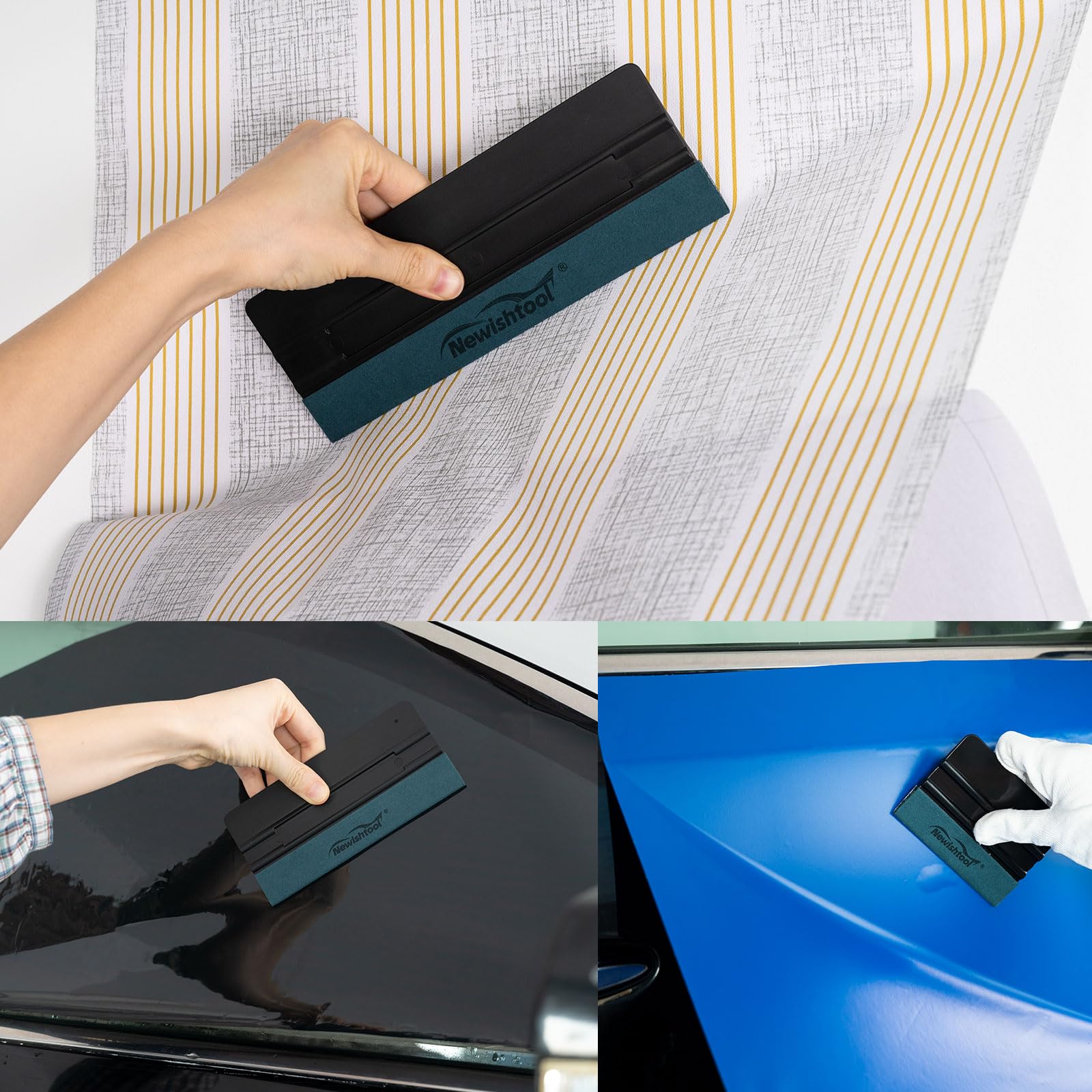 NEWISHTOOL applying squeegee to vehicle vinyl for bubble-free finish