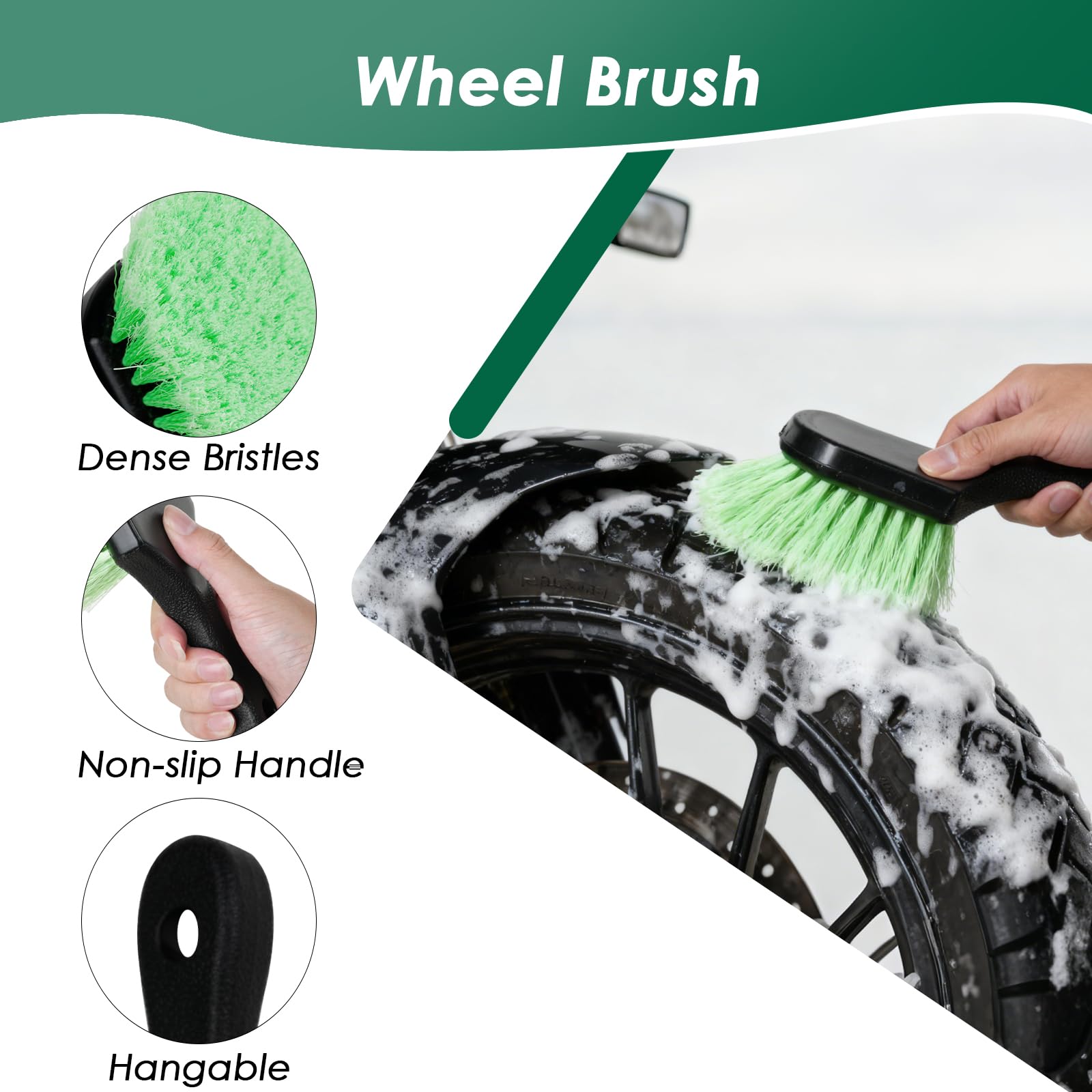 NexaBrush wheel brush inset reaching inner rim to remove brake dust and grime