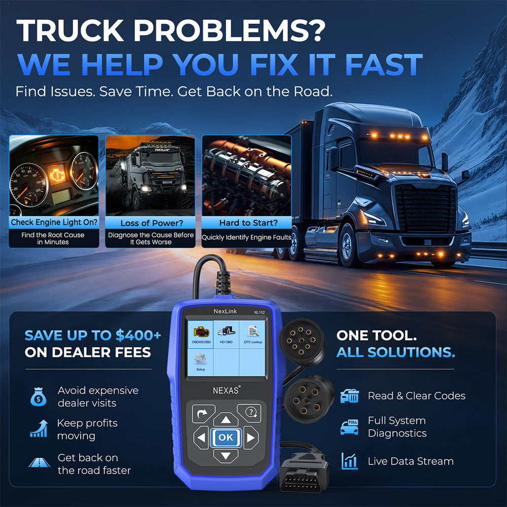 NEXAS NL102 side profile with OBD connector highlighting easy plug-and-play setup