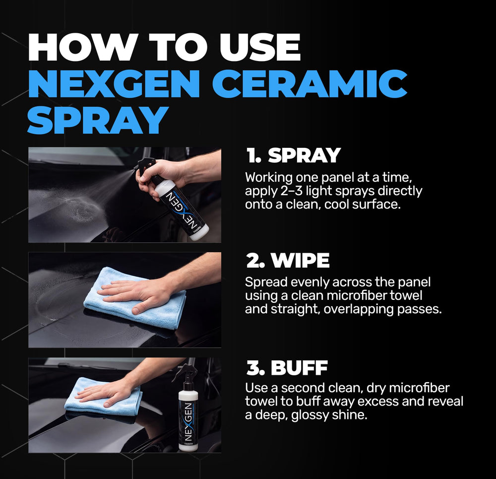 Nexgen buffed with microfiber showing deep gloss and streak-free finish