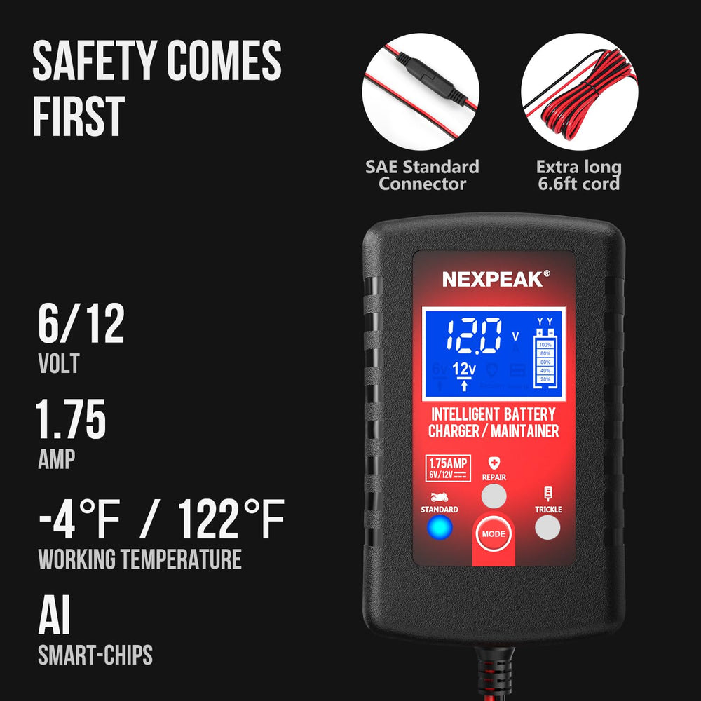 NEXPEAK charger next to a toolbox showing compact size and easy storage