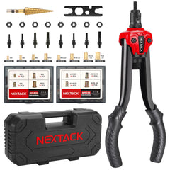 NEXTACK rivnut tool front view showing full kit and compact case for easy transport