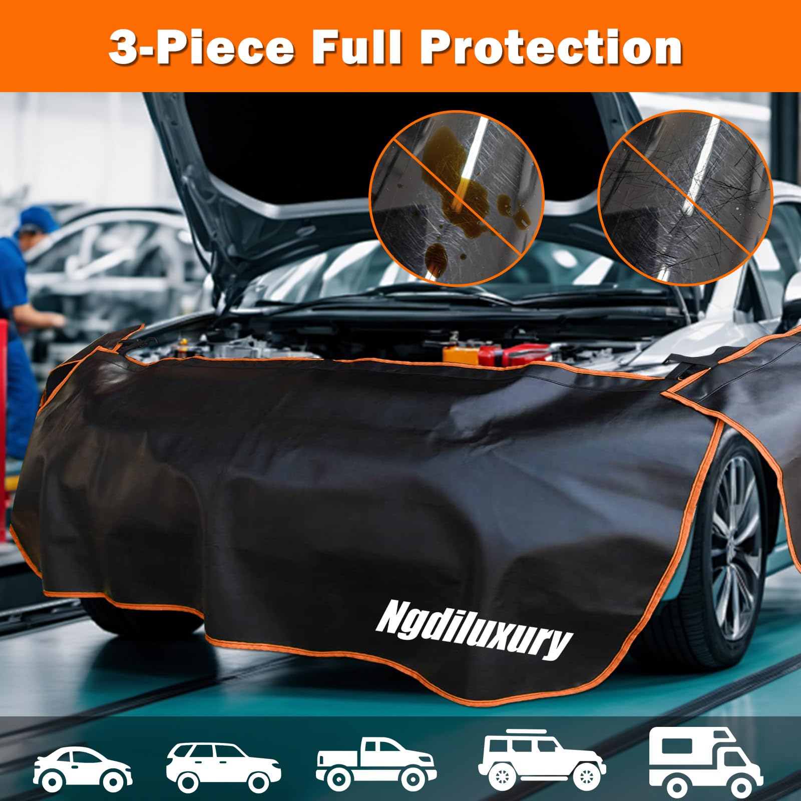 Ngdiluxury mechanic using fender cover during repair preventing dents and stains benefit
