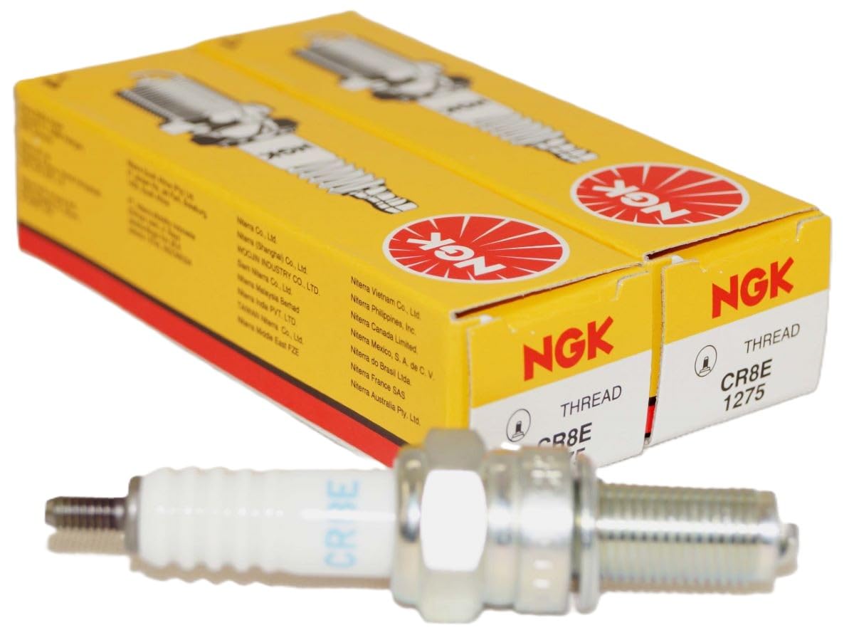 NGK front packaging showing pair of CR8E plugs and clear part labeling for correct purchase