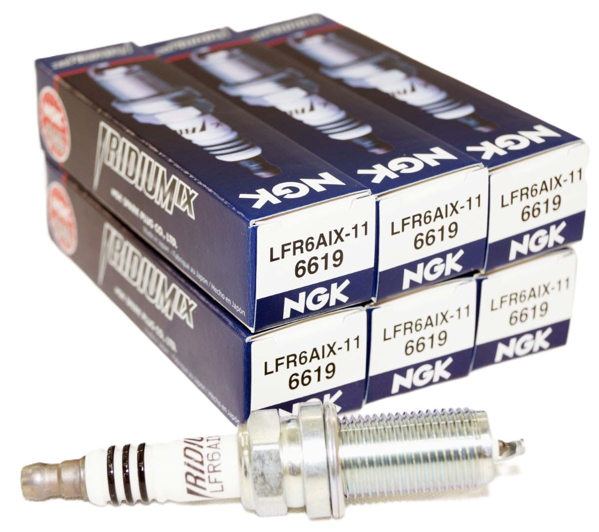NGK 6619 pack front view showing six plugs and clear part number for correct fit