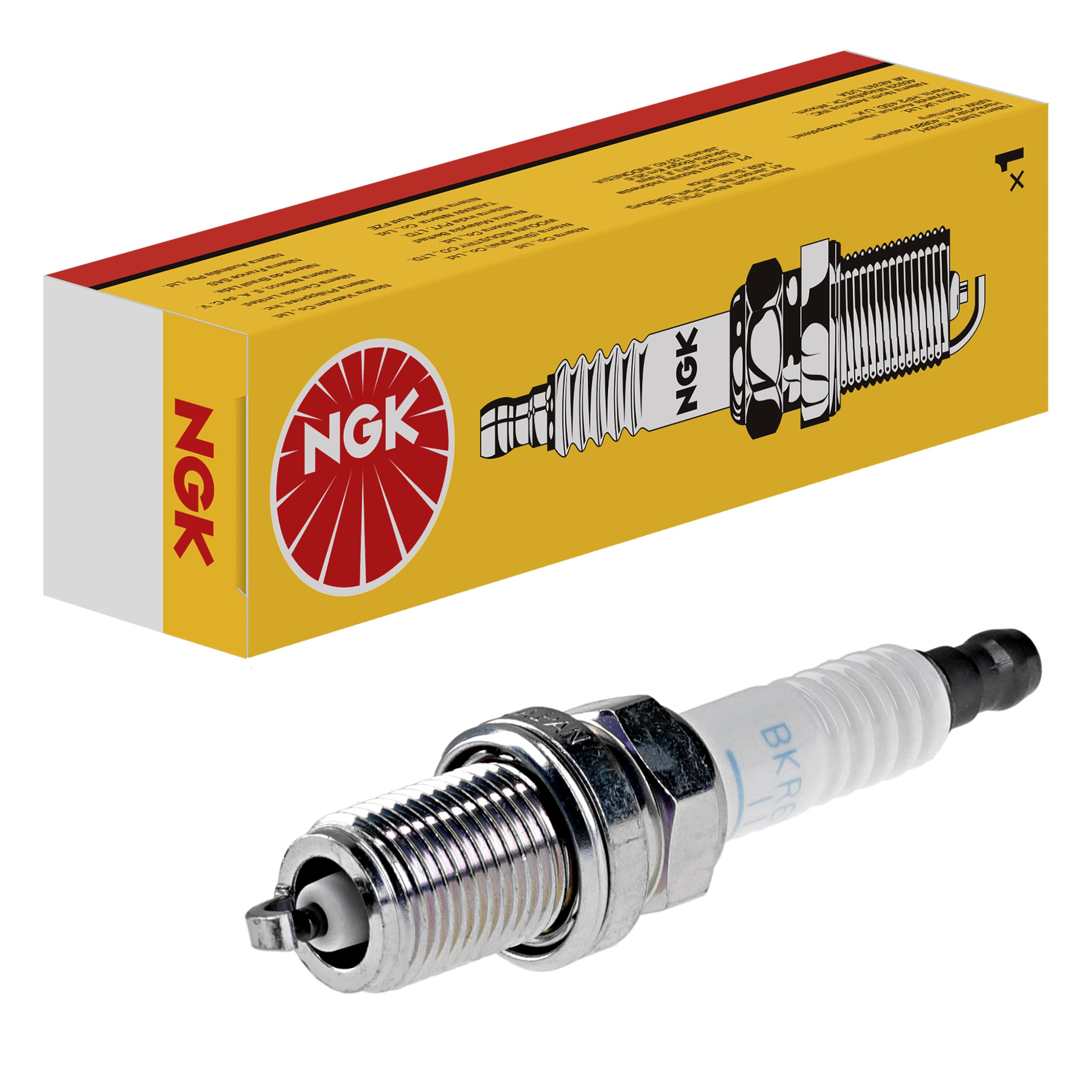NGK BKR5ES front view showing plug details and clear reliable ignition benefit