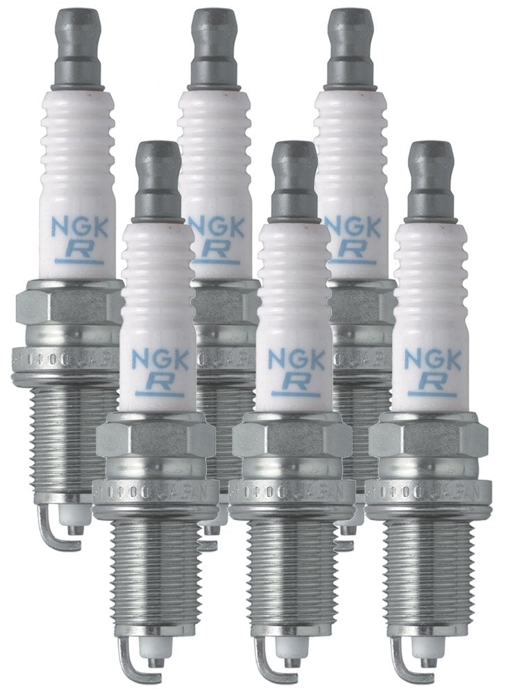 NGK BKR6E-11 front view showing six spark plugs and clear brand benefit