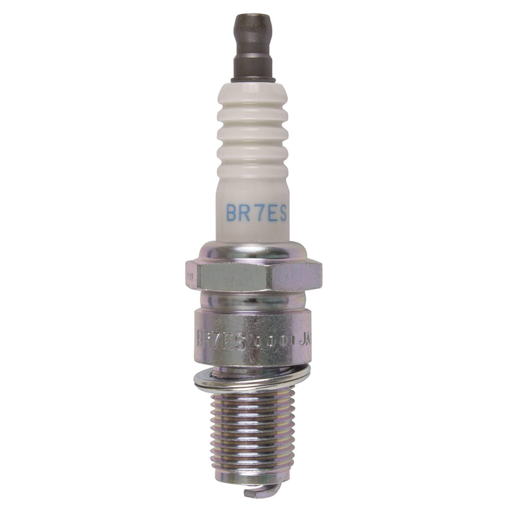 NGK BR7ES close-up of nickel center electrode and insulator highlighting durable construction