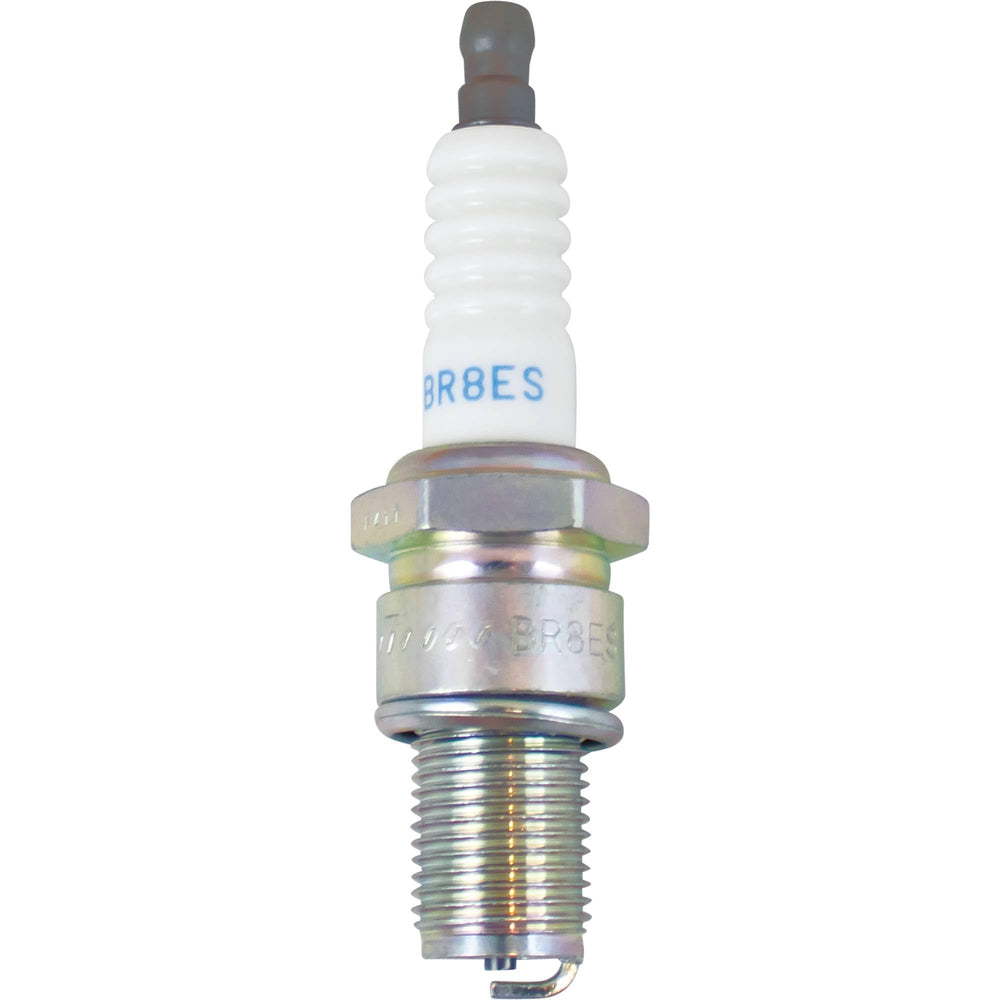 NGK BR8ES solid threads and electrode closeup showing rolled threads for reduced damage